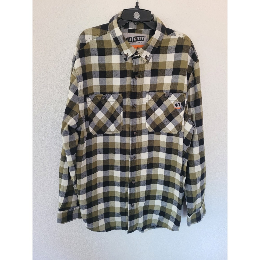 40 Grit Duluth Trading Mens Large Plaid Button Down Shirt Green Black Work #25